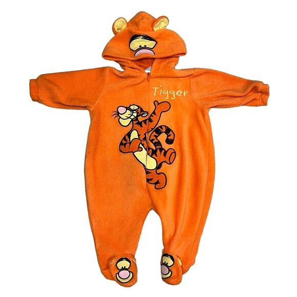 Disney Tigger One Piece Pajamas Infant 3-6 Months Orange Black Footsie Hooded - Picture 1 of 8